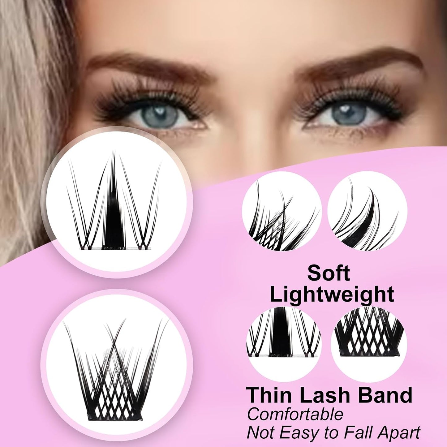 Wispy Individual Lash Clusters - DIY Eyelash Extensions for Natural Look | 8-14mm D Curve Mixed Tray