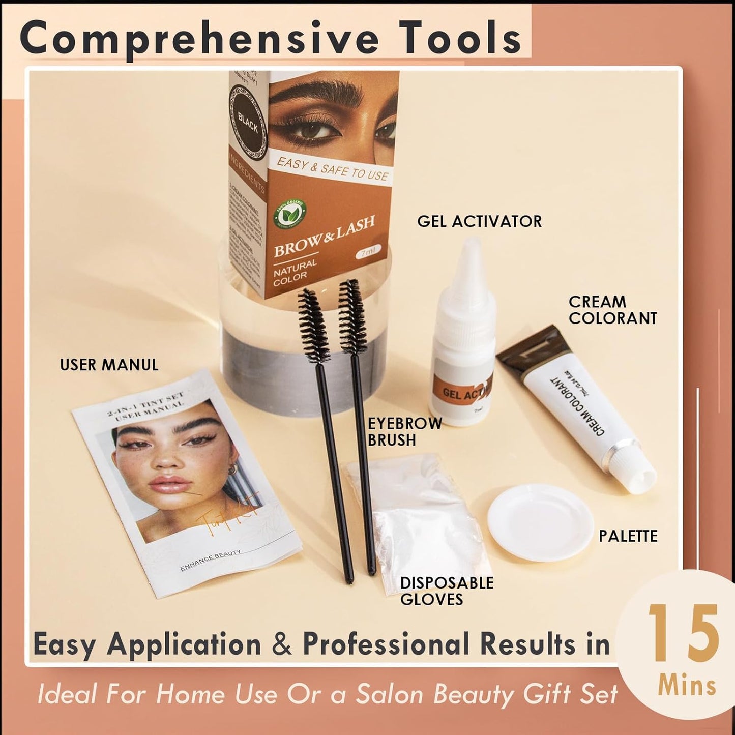 Lash Color Kit - At-Home DIY Eyebrow & Eyelash Color Set | Natural Ingredients, Temporary Color Up to 2 Weeks - 7ml (Black)