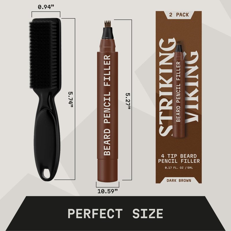Striking Viking Beard Pencil - Dark Brown, 2 Pack - Temporary Beard Dye - Waterproof Sweatproof Long Wear Beard Pen for Touchups & Gap Contouring - Enhances Facial Hair