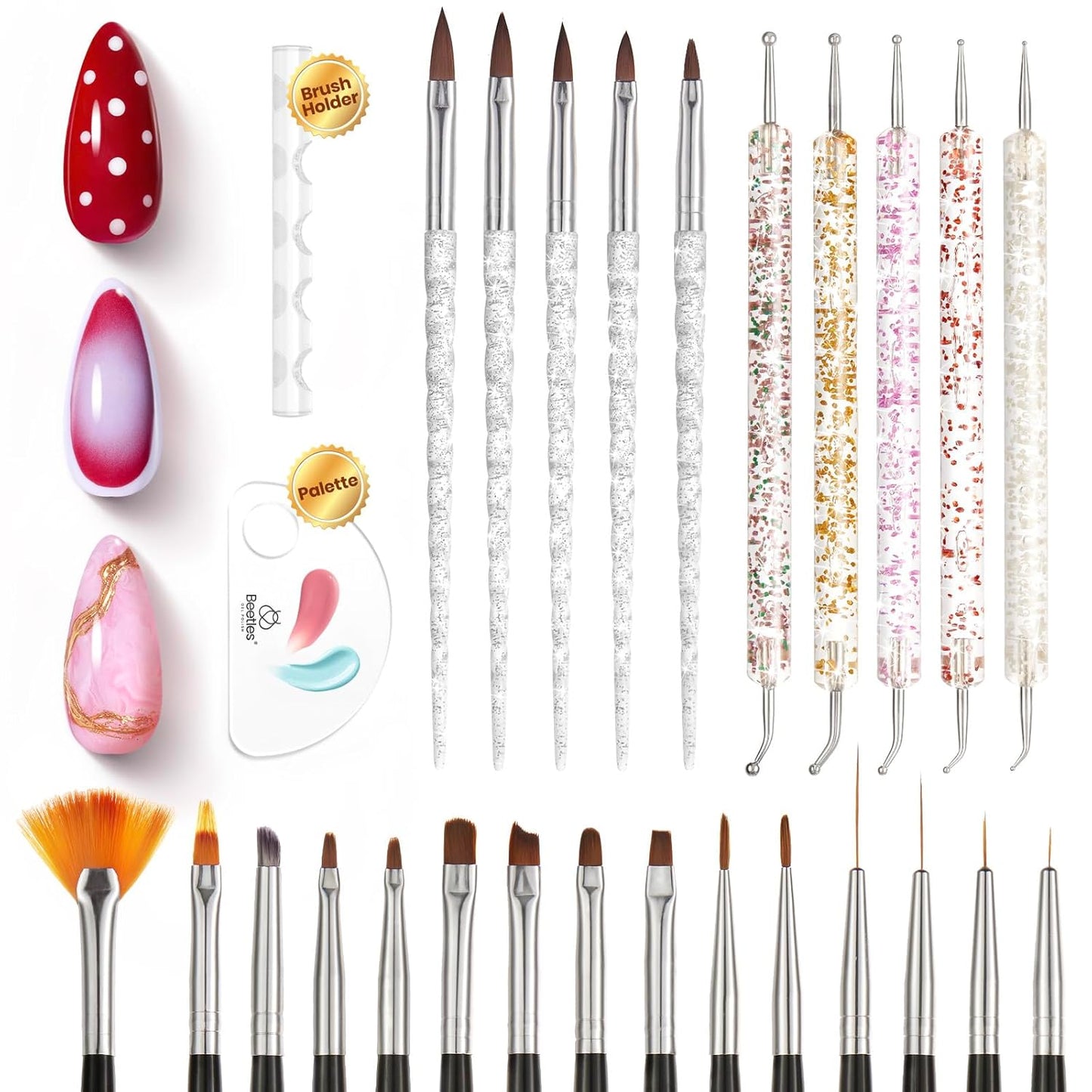 Beetles Nail Art Kit - 510pcs Gel Nail Tips & Brushes Set | Includes Rhinestones, Nail Stand & Cuticle Trimmer for Beginners