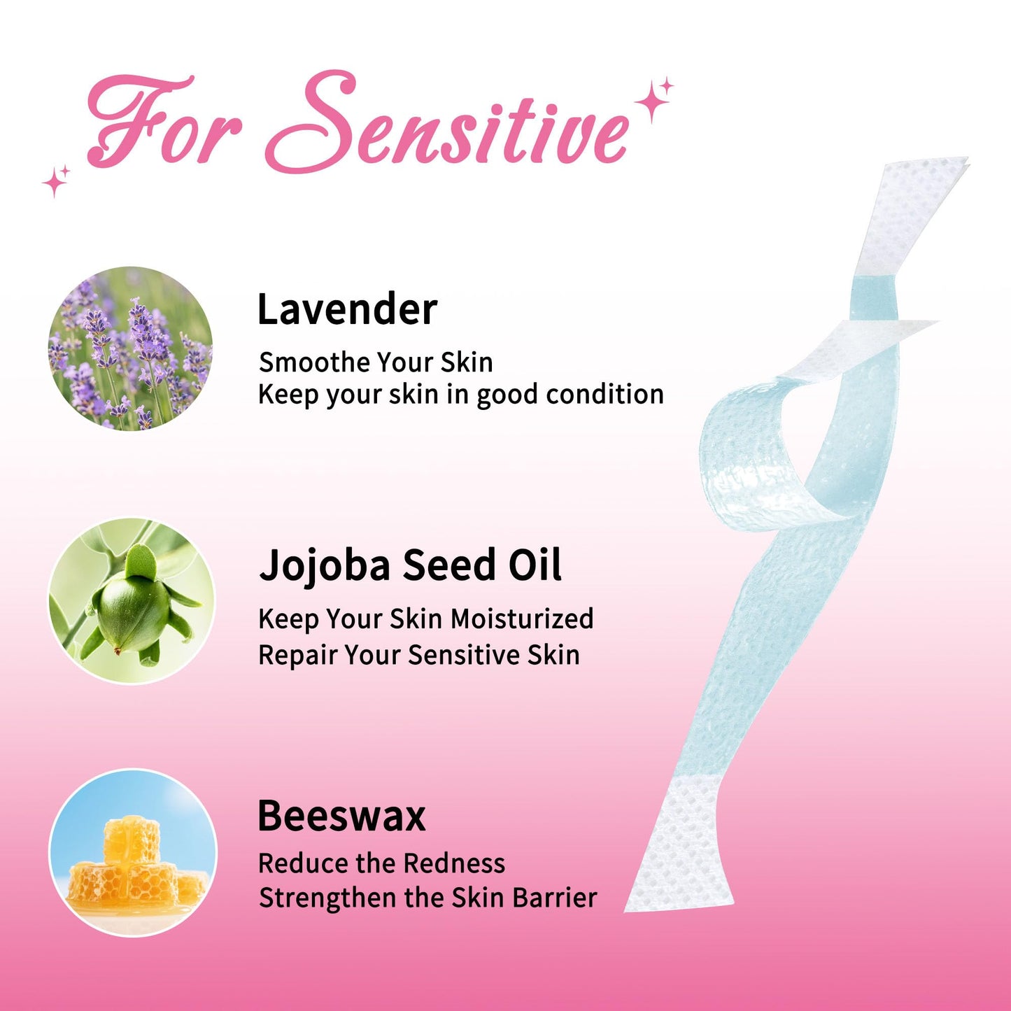 Beauty7 Sensitive Eyebrow Wax Strips, Facial Hair Removal for Women, Eyebrow Waxing Strips, with 24 Strip 4 Calming Oil Wipes, Home Waxing for Sensitive Skin Types