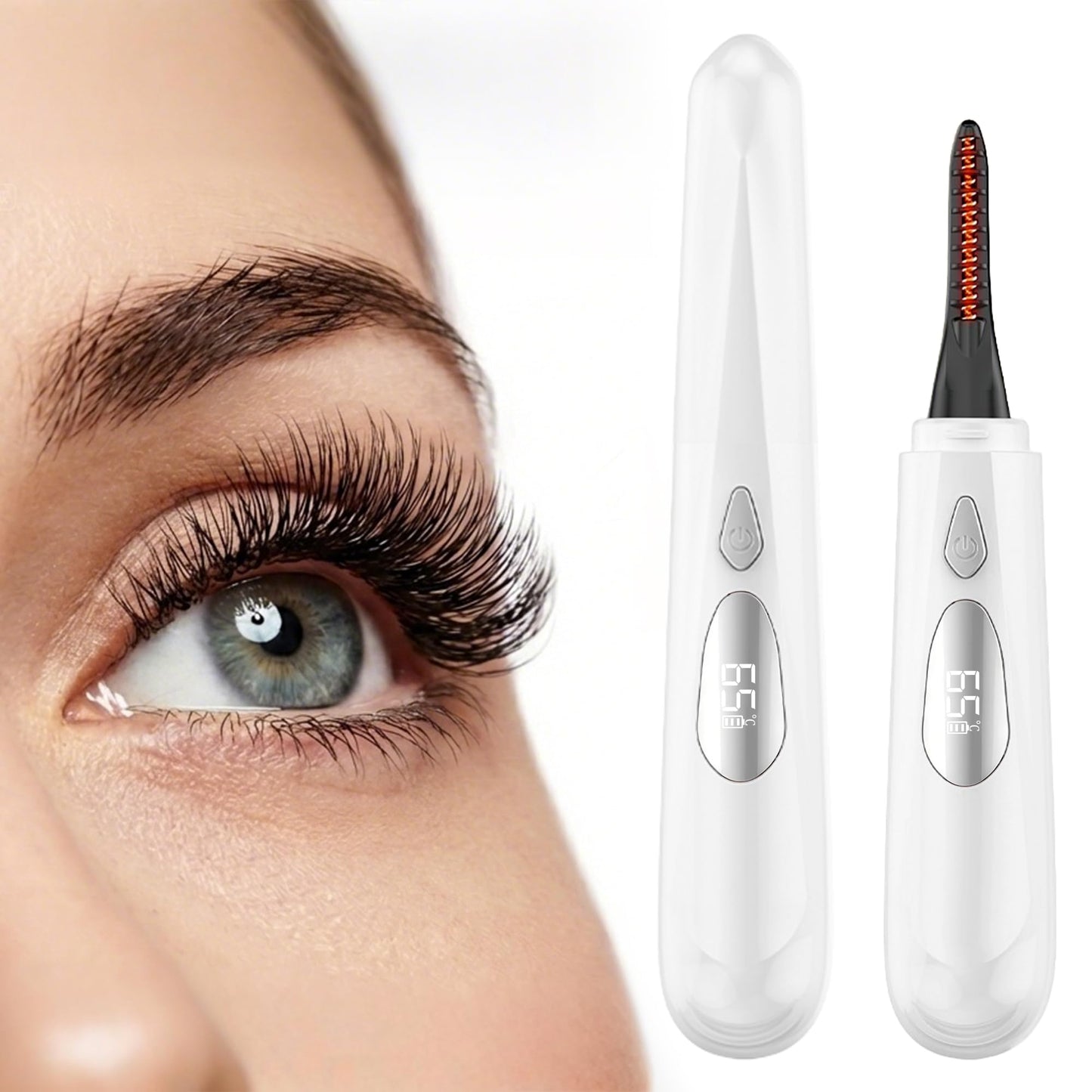Heated Eyelash Curler for Women - 10s Fast Heating, 4 Adjustable Temp (131℉ - 185℉), LED Display, 24H Long-Lasting Curling Eye Lash Curler, Ergonomic Design, Travel-Friendly Makeup Tool Gift, White