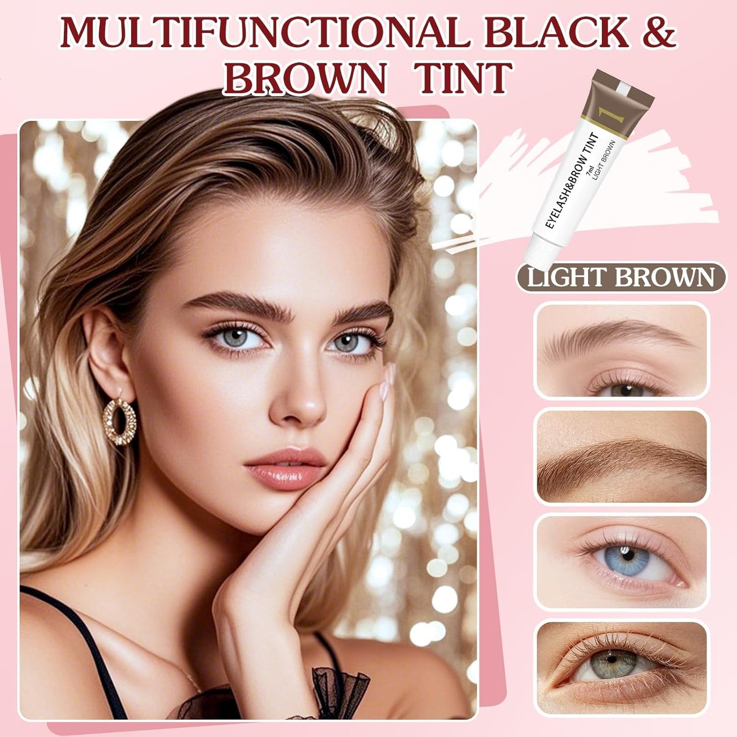 Eyelash & Eyebrow Color Kit,2 in 1 Professional Lash & Brow Color Kit Lash Color Kit with Brush Long Last Effect Up to 6 weeks,Natural,Safe & Easy Natural Brows Color DIY at Home (LIGHT BROWN)