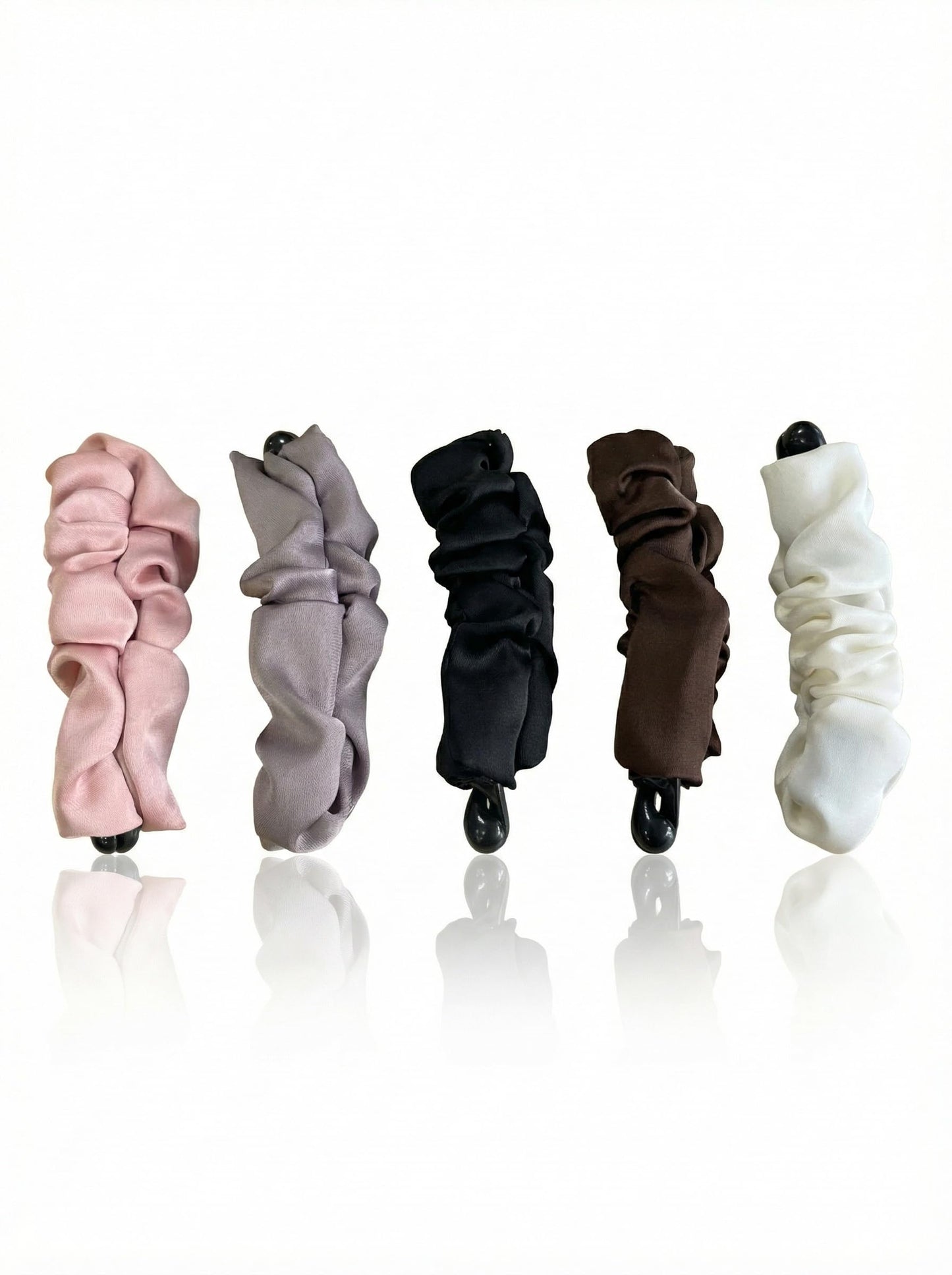 OKKRMGZ 5Pcs Banana Hair Clip Satin Clips for Women Small Mini Bannana Curly Stretchy Ponytail Barrettes Ruched Fabric Non Slip Styling Accessories for Thin Fine Hair