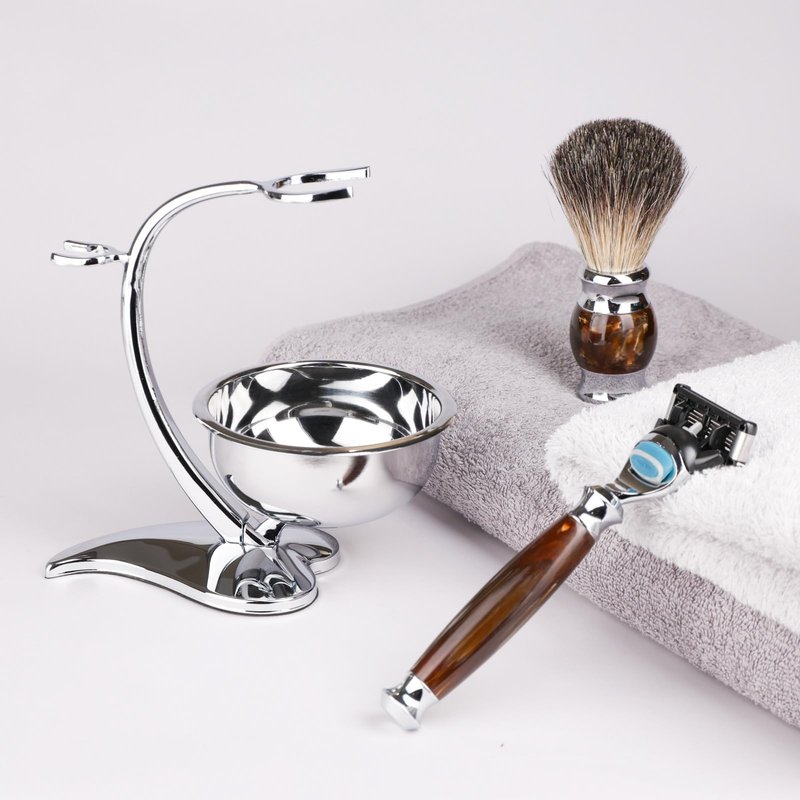 Magyfosia Luxury Shaving Kit for Men,Includes Badger Hair Brush,Wet Shave Soap Bowl and Safety Razor Compatible with 5-Layer Blade,Barber Style 4-Piece Gift for Men-Smooth and Close Shaving