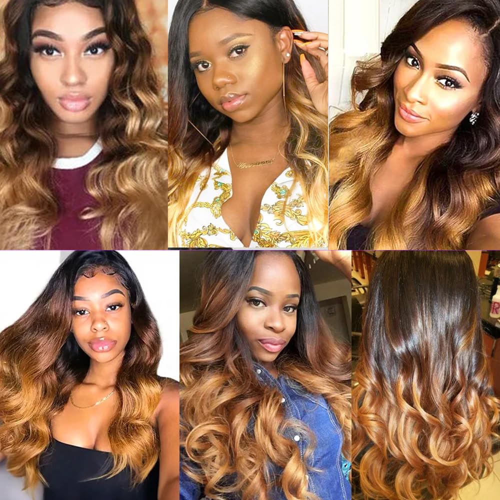 HeioWuio 22 24 26 Inch T1B/4/27 Blonde Bundles Body Wave 3 Bundles Human Hair Brazilian Remy Hair 100 Grams/Bundle Unprocessed Virgin Hairs Ombre Blonde Color Body Wave Bundle Weaves Extensions