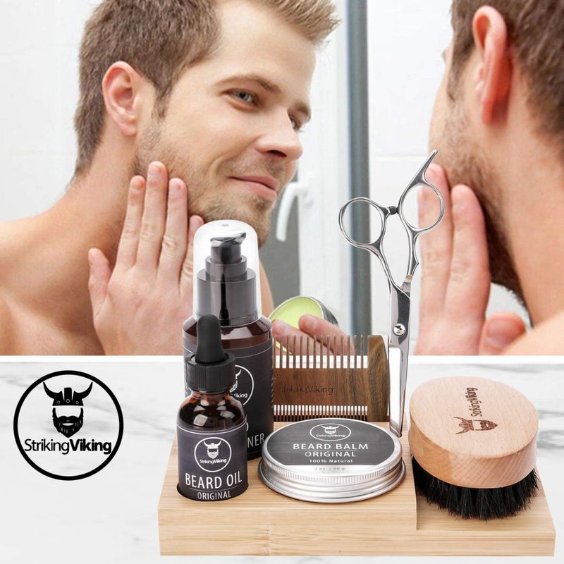 Striking Viking Bamboo Beard Caddy for Men - 7.3 in x 4.5 in x 1 in - Portable Grooming Caddy Organizer for Beard Balm & Oil Products