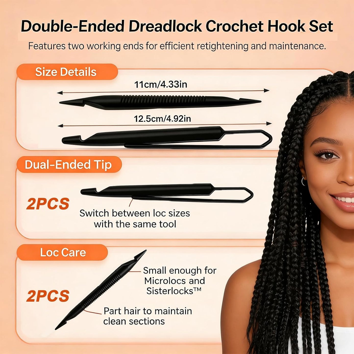 Interlocking Tool Set for Locs & Microlocs - Double Head Hair Styling Accessories | Lightweight Braid Tools for Dreadlocks & Sister Locks