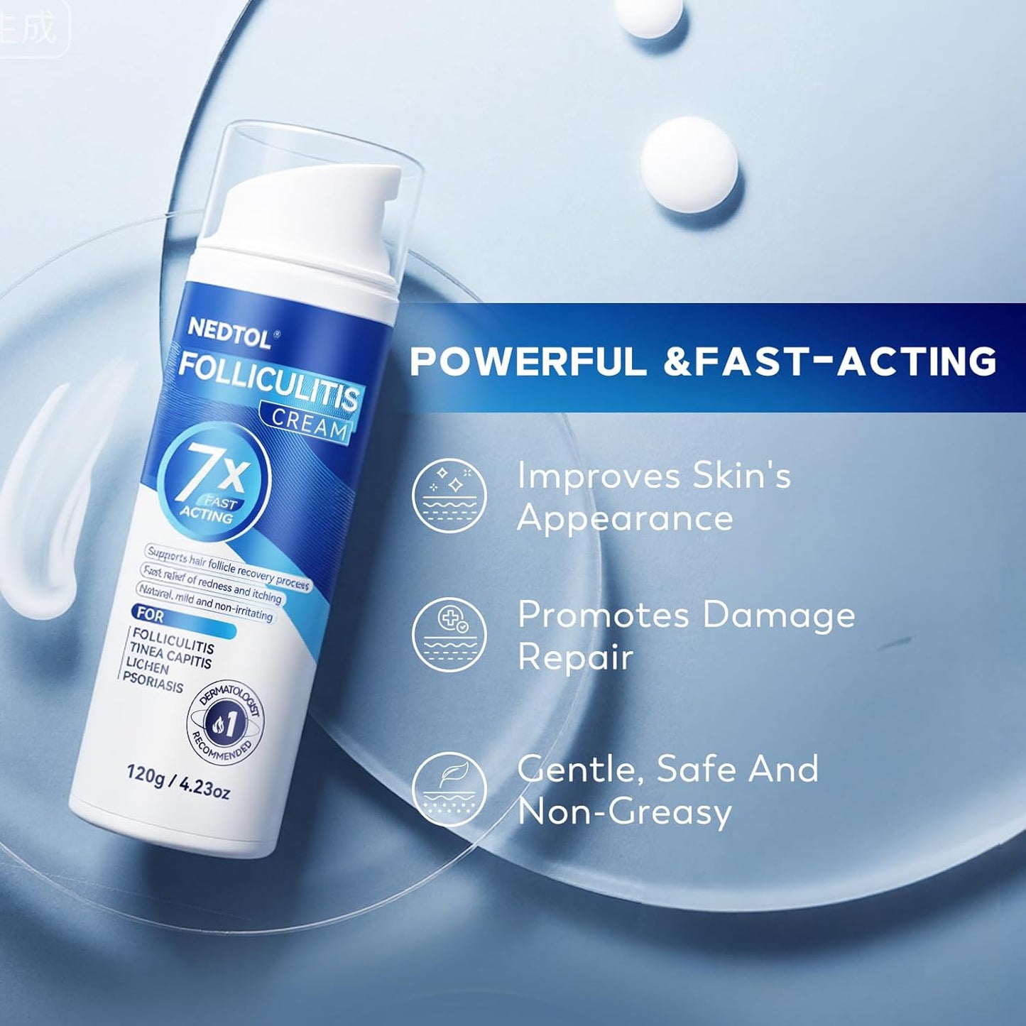 Folliculitis Treatment Cream - 7X Fast-Acting Ointment for Scalp, Face & Body | Relieves Itching & Redness - 120g