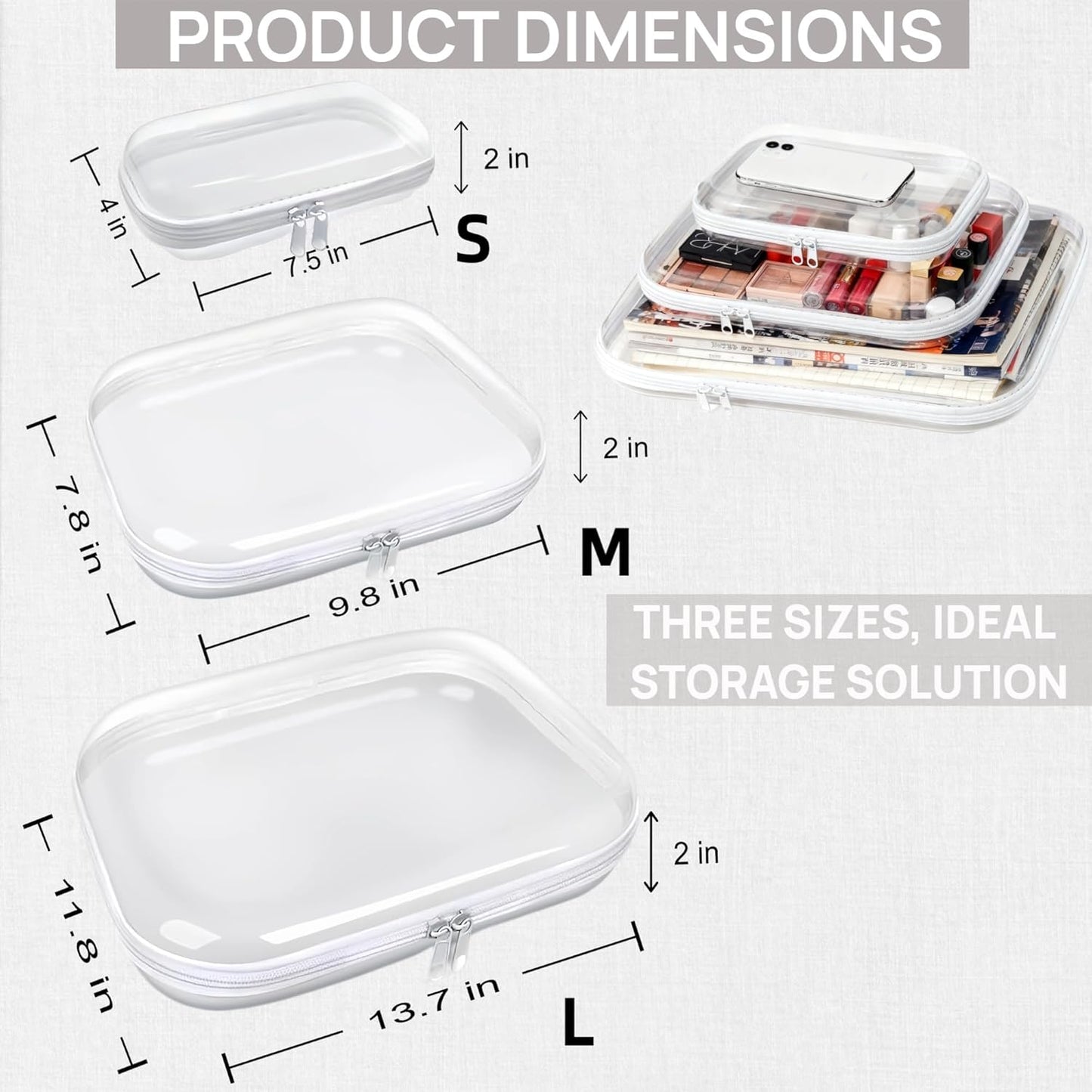 Clear Hard Plastic Zipper Case Set - Portable Travel Organizer for Makeup, Toys, Snacks | 3PCS