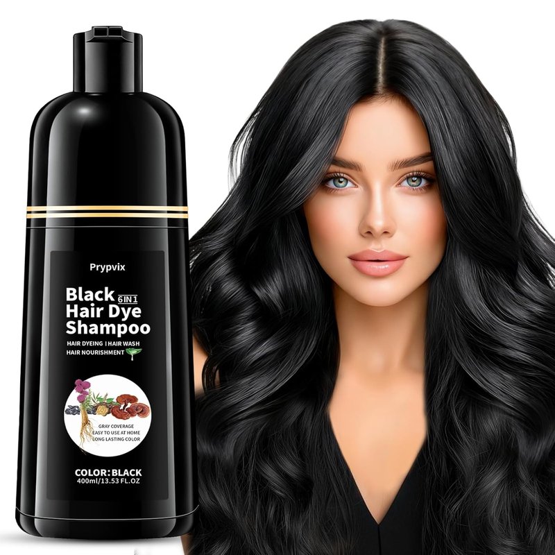 Black Hair Dye Shampoo - 100% Gray Coverage | Natural Herbal Formula, Nourishing & Ammonia-Free