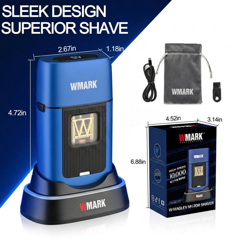 WMARK Electric Foil Shavers for Men Electric Razor for Men Cordless Beard Shaver with UV Protection, Maglev Vector Motor 10000RPM, Blue-Titanium 3-Blade Floating, USB-C Rechargeable NG-XS1 UV