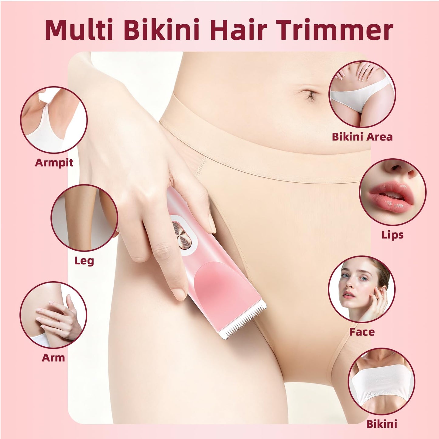 Hzrizowx Bikini Trimmer for Women, 2-in-1 Dual Head Electric Razor Painless Hair Removal, IPX7 Waterproof USB Rechargeable Portable Body Shaver, Gifts for Women