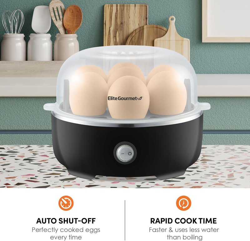 Easy Egg Cooker - Electric 7-Egg Capacity, Soft/Medium/Hard-Boiled, Auto Shut-Off, BPA Free | Classic Black