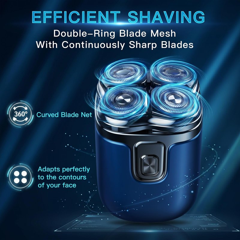 Electric Shaver for Black Men's Bald Head - Curved 4D Rotary Blades Prevent Razor Bumps, IPX6 Waterproof Wet/Dry Trimmer with Fast Charging & LED Display (Matte Blue)