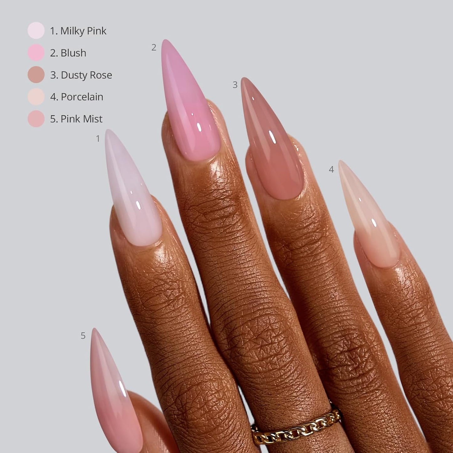 BTArtbox Press-On Nails - 5 Shades of Nude Long Stiletto | 16 Sizes for Easy Application & 4-Week Wear
