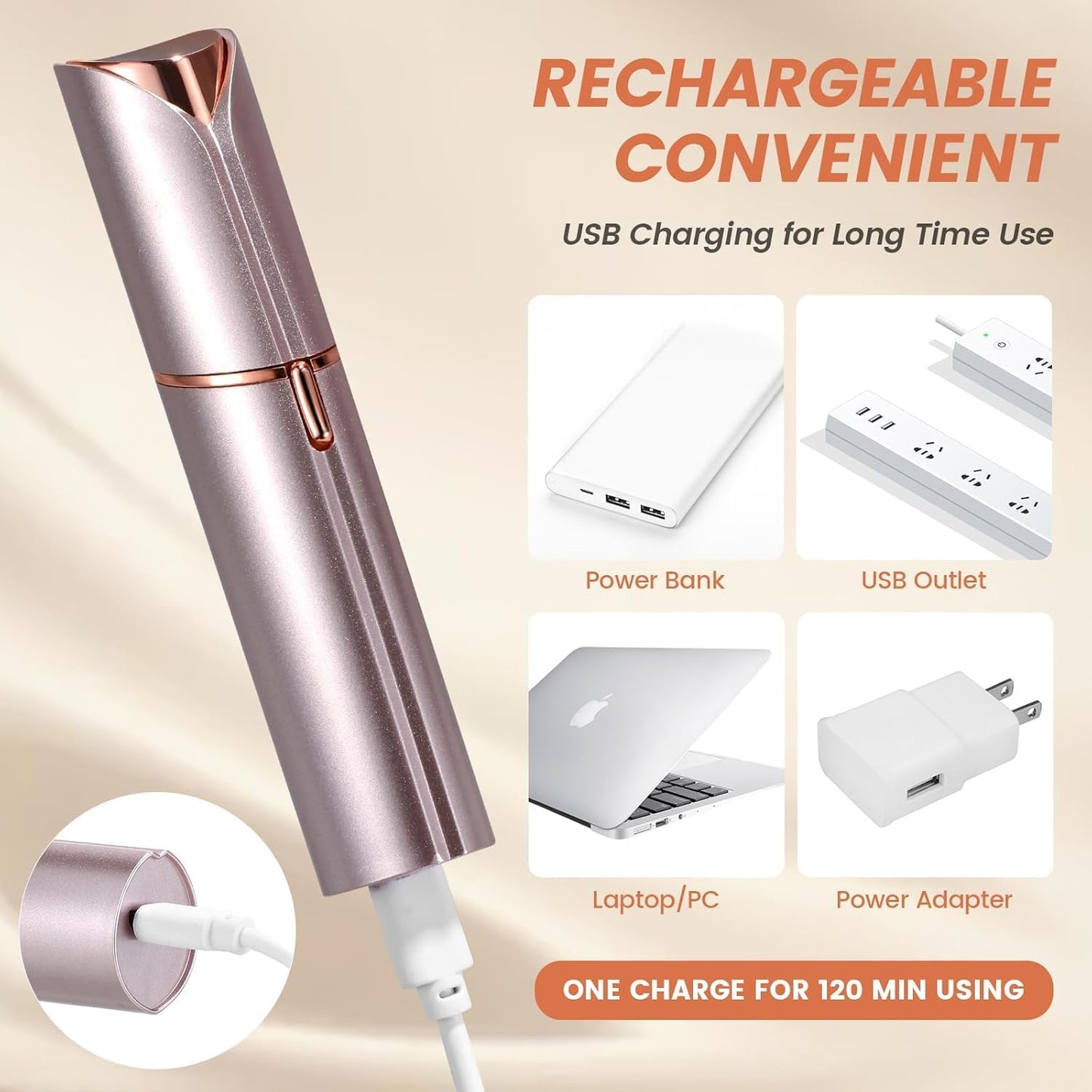 Flawless Facial Hair Removal Device - Portable & Painless Hair Remover for Women | Rechargeable with 2 Replacement Heads