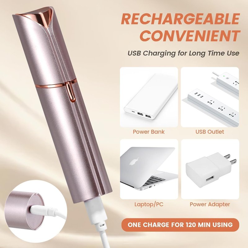 Flawless Facial Hair Removal for Women, Portable Painless Hair Remover Device, Rechargeable, with 2 Replacement Heads, for Face, Upper Lip and Chin