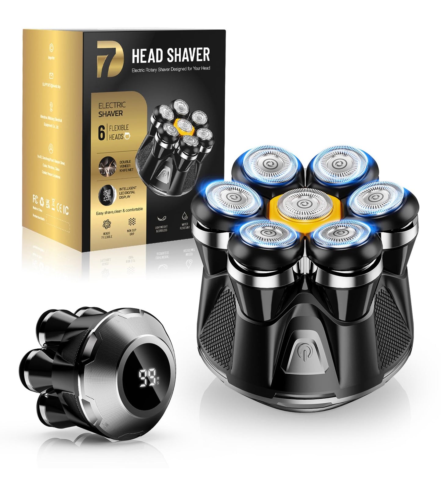 PUENBKO Head Shaver for Bald Men: 7D Floating Head Electric Shaver- 𝐆𝐢𝐟𝐭𝐬 𝐟𝐨𝐫 𝐅𝐚𝐭𝐡𝐞𝐫'𝐬 𝐃𝐚𝐲 - 𝐈𝐏𝐗𝟕 Waterproof Wet Dry - 120Min Runtime & Travel Lock with Type-C Fast Charge