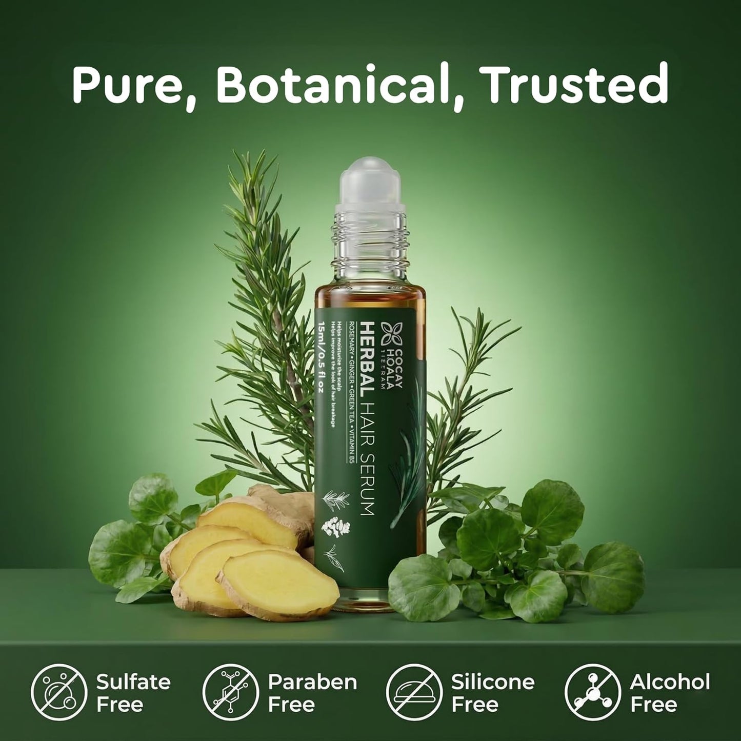 Rosemary Hair Growth Serum - Lightweight Ginger Formula for Thinning Hair | Non-Greasy Scalp Care (0.5 Fl Oz)