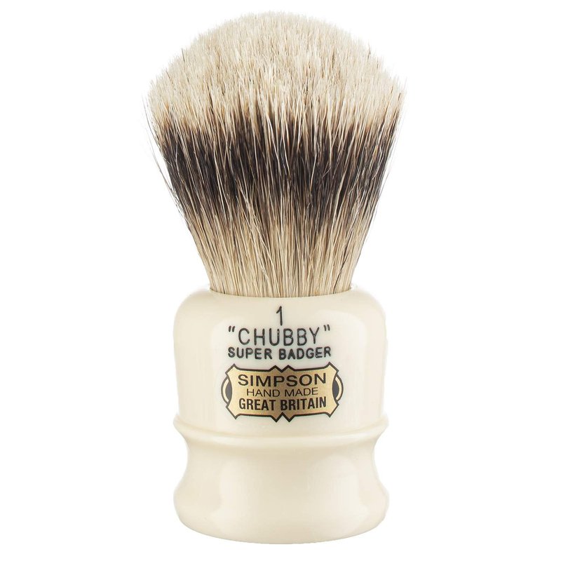 Simpsons Chubby 1 Super Shaving Brush - CH1 Super High Density Knot, Hand-Turned Ivory Handle Simpson Shaving Brushes - Wet Shave Deluxe Thick & Luxurious Lather Handle Dense & Extra Soft Bristles