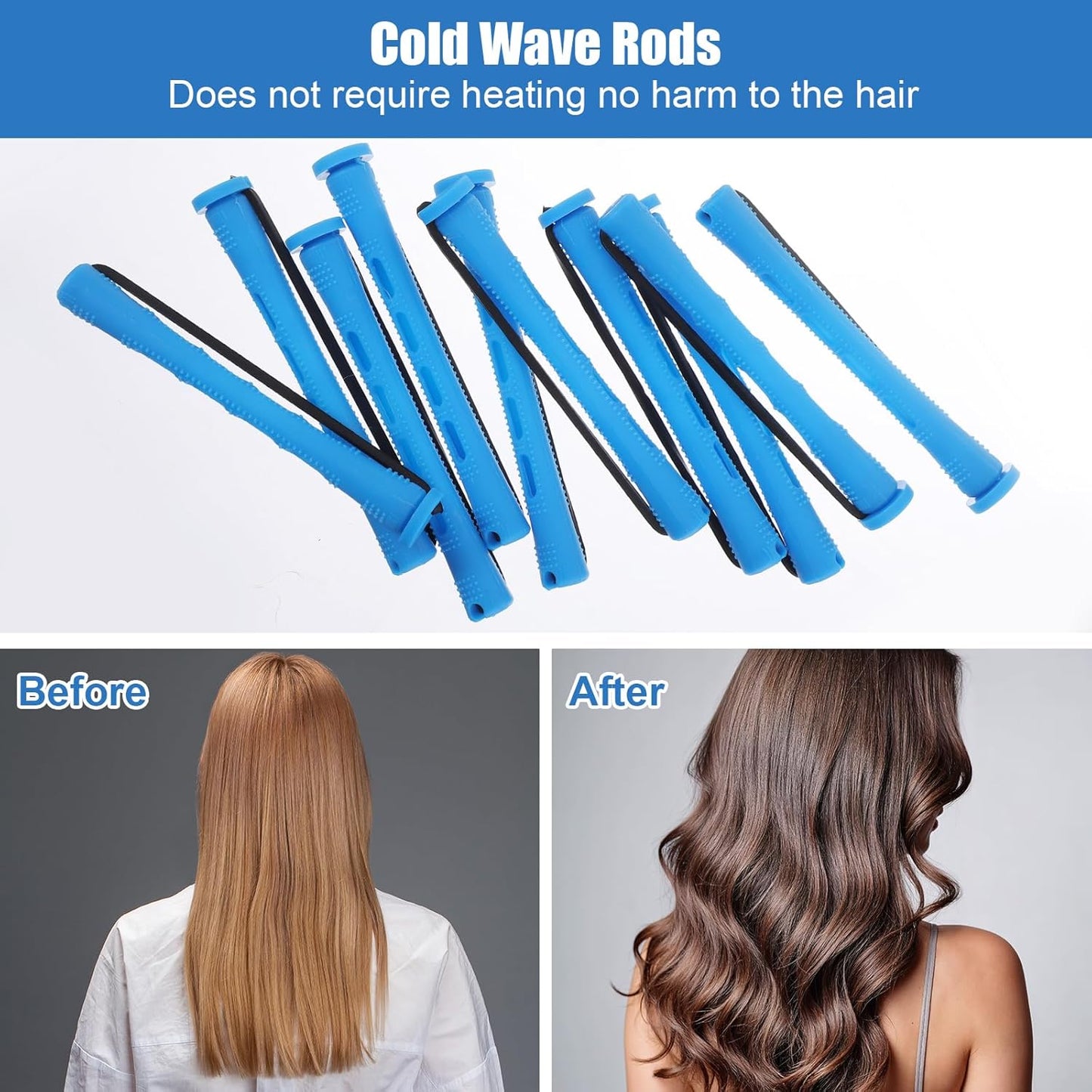 Cold Wave Perm Rods Set - 40PCS Plastic Curling Rollers for Long & Short Hair | DIY Hairdressing, Blue