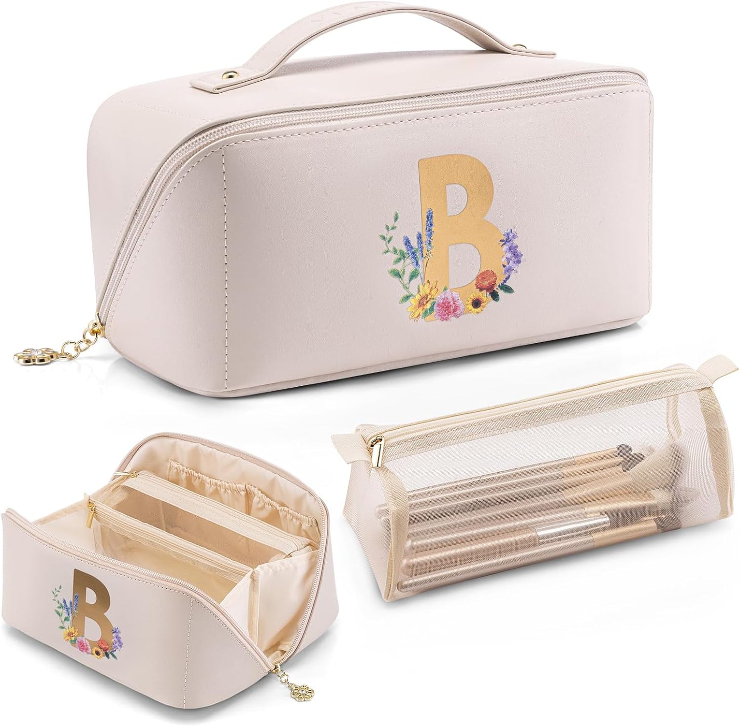 VLANDO Makeup Bag - Travel Toiletry & Cosmetic Bag for Women | PU Leather, Portable Design - Toffee