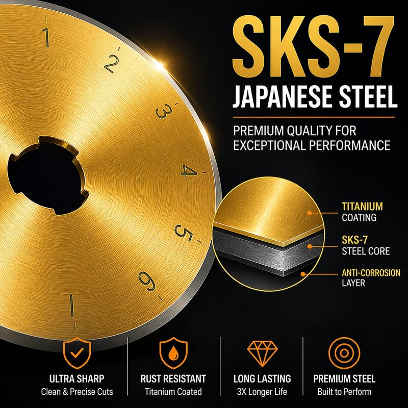 SKS-7 Titanium Coated 10 Packs 45mm Rotary Cutter Blades Replacement Compatible with Olfa, Fiskar, Martelli, Truecut Cutter Patchwork Tool, Perfect for Cuts Fabric, Sewing, Leather and Paper