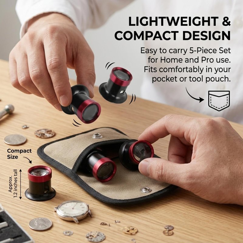 Watch Repair Loupe 5pcs Watchmaker Magnifying Glass Lens, Lightweight Solid Aluminum Alloy Eye Magnifier Loupe Repair Watch Magnifying Glass, Antiques Jewelry Watch Loop Magnifier