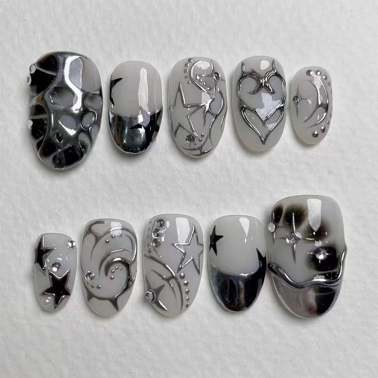 French Tip Press-On Nails - 30pcs Medium Almond Acrylic with 3D Flower & Pearl Design | Reusable Summer Nail Art