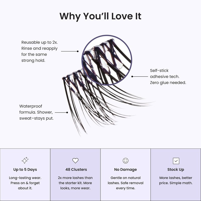 Impress False Eyelashes - Demi Wispy Lash Clusters, 48 Pre-Glued, 8mm-16mm | Contact Lens Friendly, Reusable