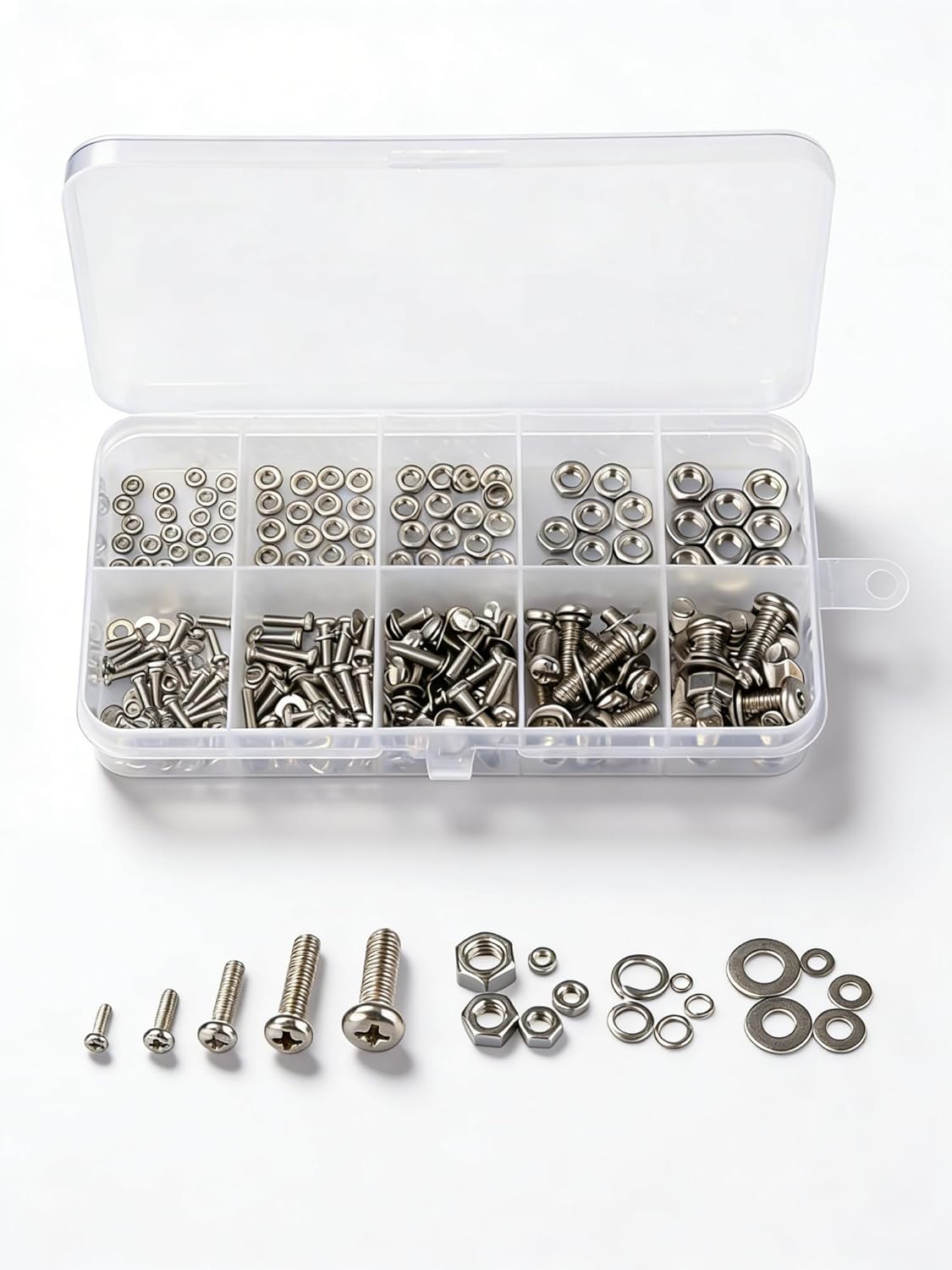 Stainless Steel Screw Assortment Kit - 120pcs M2-M5 Hex Nuts, Washers & Bolts for DIY Electronics Repair