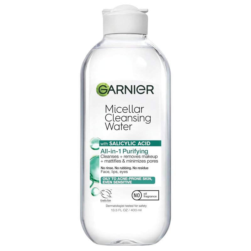 Garnier Micellar Water - Salicylic Acid Facial Cleanser & Makeup Remover for Oily Skin | 13.5 Fl Oz