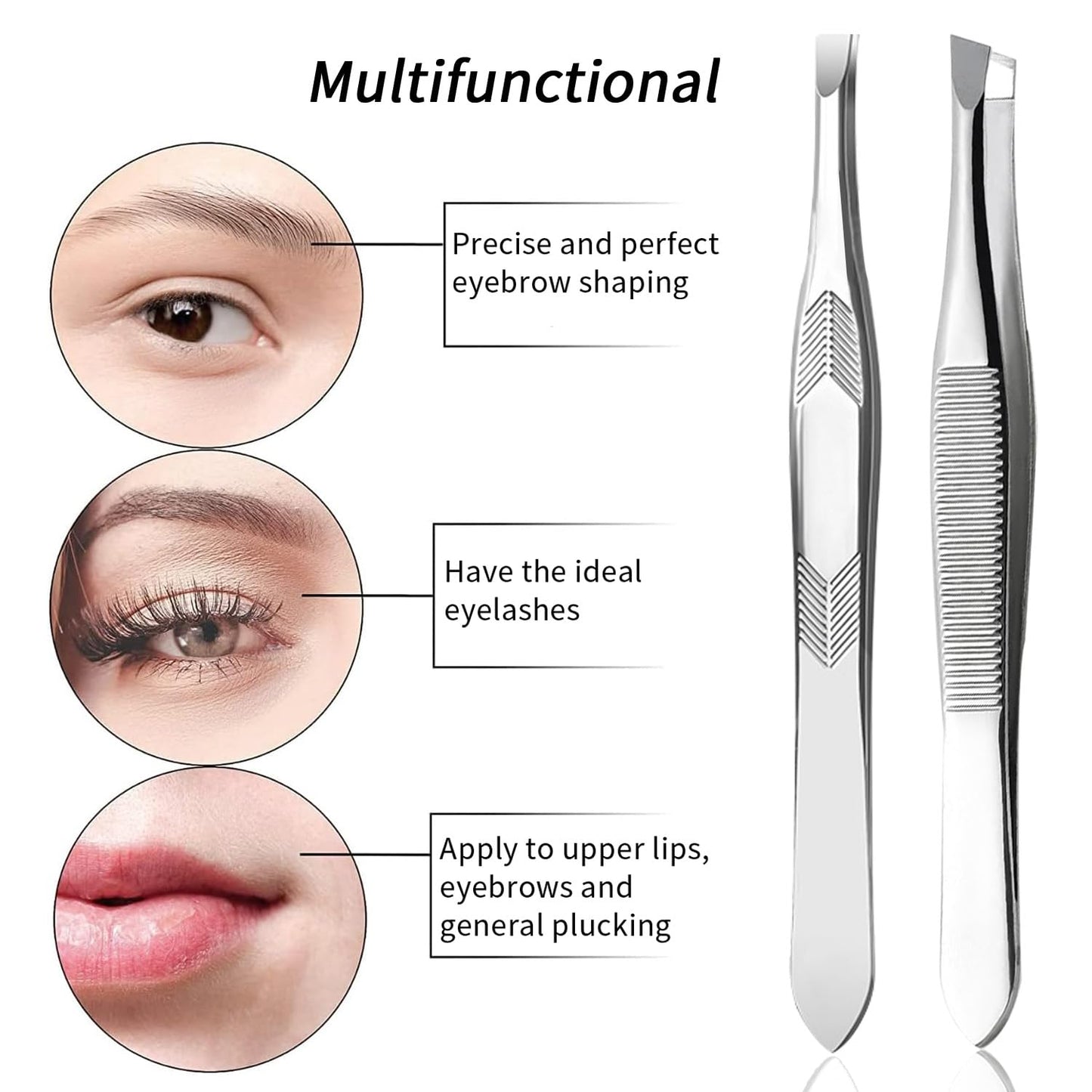 Tweezers for Women Facial Hair,High Precision Stainless Steel Tweezerman Tweezers for Eyebrows Facial Hair, Splinter and Ingrown Hair Removal,2 Count