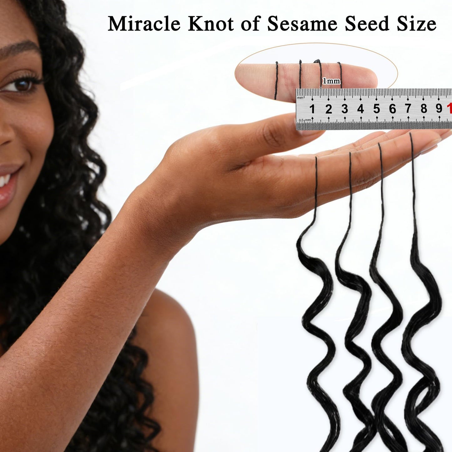 Miracle Knots Hair Feather Crochet Hair for Black Women with Invisible String 14" Texture 100 Strands knotless Pre Separated Curly Crochet Hair Extensions Braids (1B#, 16 Inch (130g))