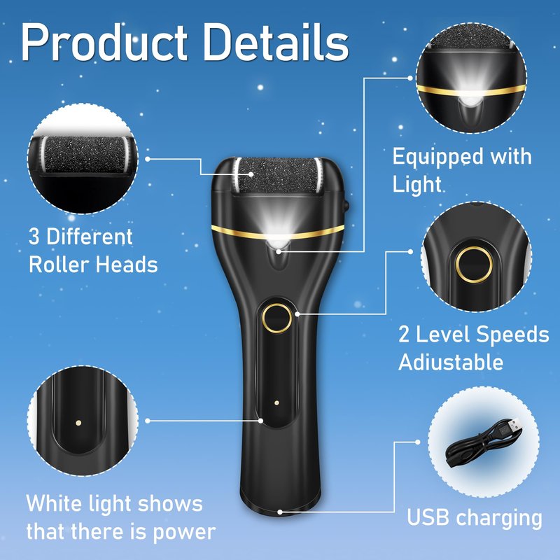 Jamestry Callus Remover for Feet, Electric Foot Callus Remover Waterproof with 3 Rollers 2 Speed Battery Display,17 in1 Rechargeable Foot File Pedicure Kits for Dead Hard Cracked Dry Skin