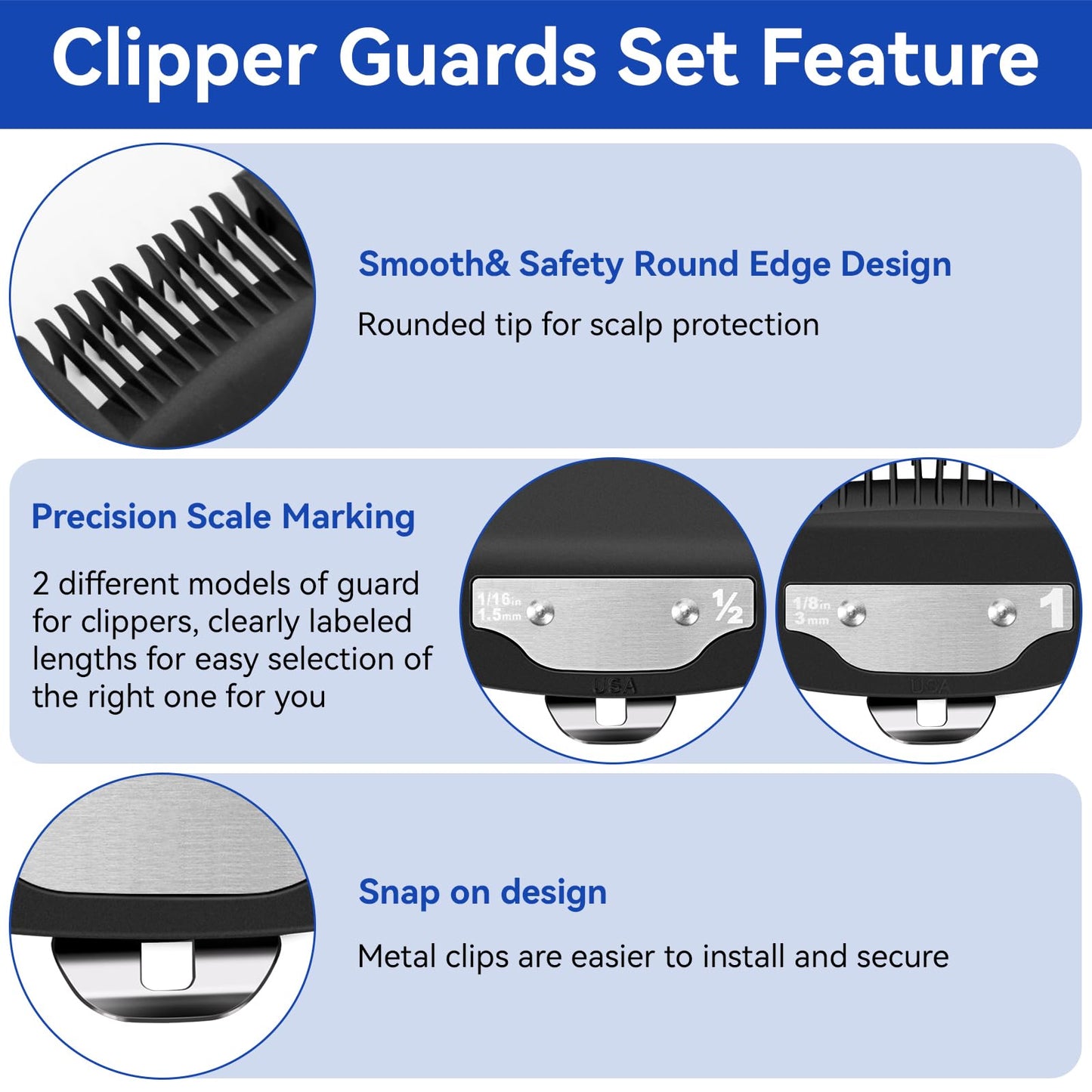 Replacement for Wahl Clipper Guards Set, Compatible with Wahl 1/2 Clipper Guard,1 Clipper Guard, Hair Clipper Guards1/8 (3mm),1/16" (1.5 mm) for Professional Stylists and Barbers, 2 PCS