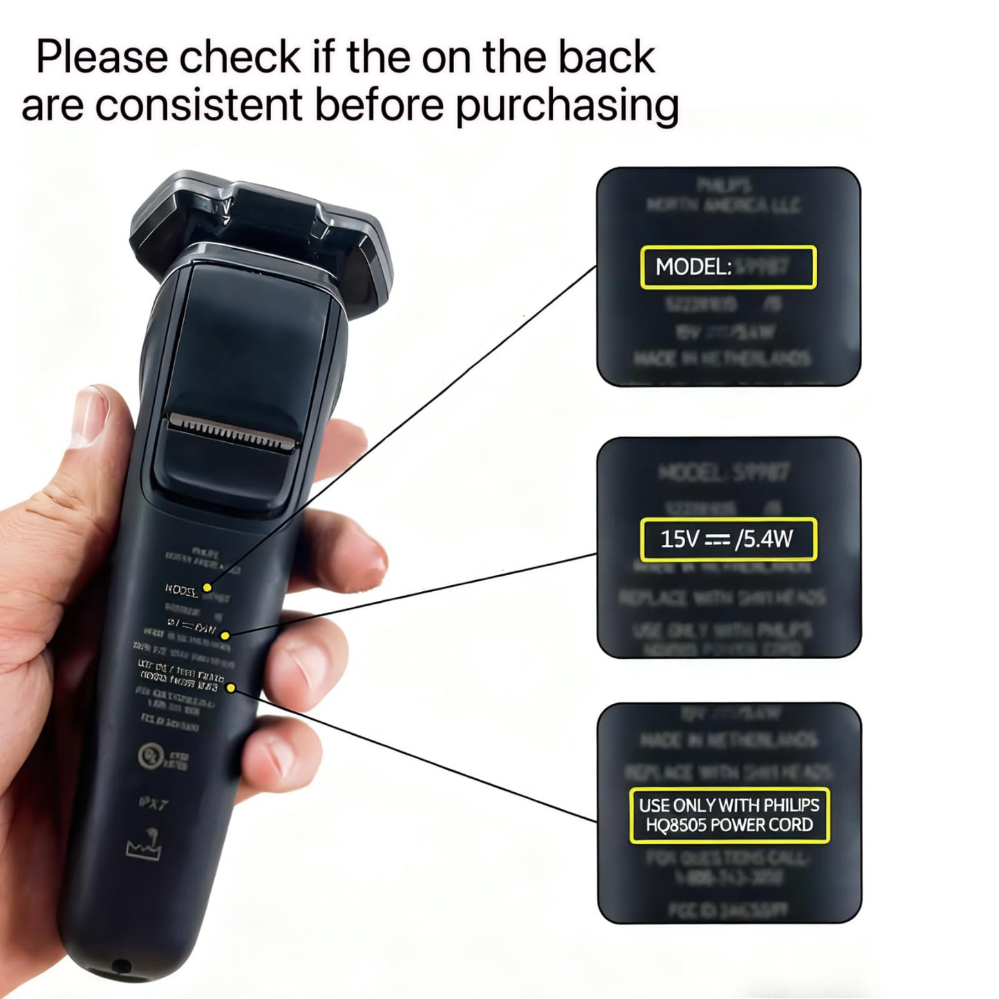 Sqsxgz 15V Charger Fit for Philips Norelco HQ8505 9000 7000 6000 5000 Series, Multigroom MG5750 MG7735 MG7770 MG9740 QP6530 QP6650 QP6510 Shaver Trimmer Power Cord