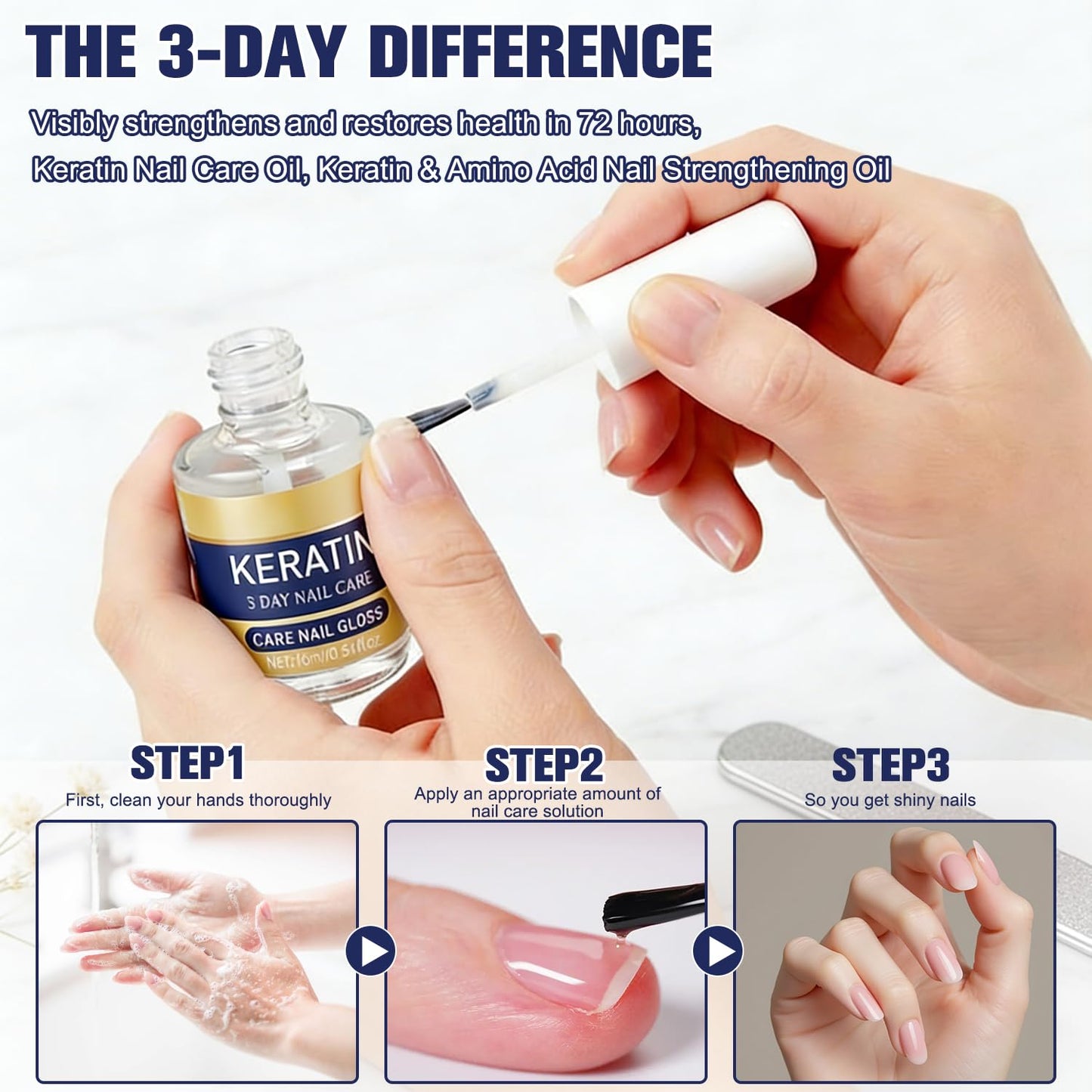 Keratin 3 Days Nail Care Oil, Keratin & Amino Acid Nail Oil, Aloe Vera & Lavender Cuticle Oil (2Pcs)
