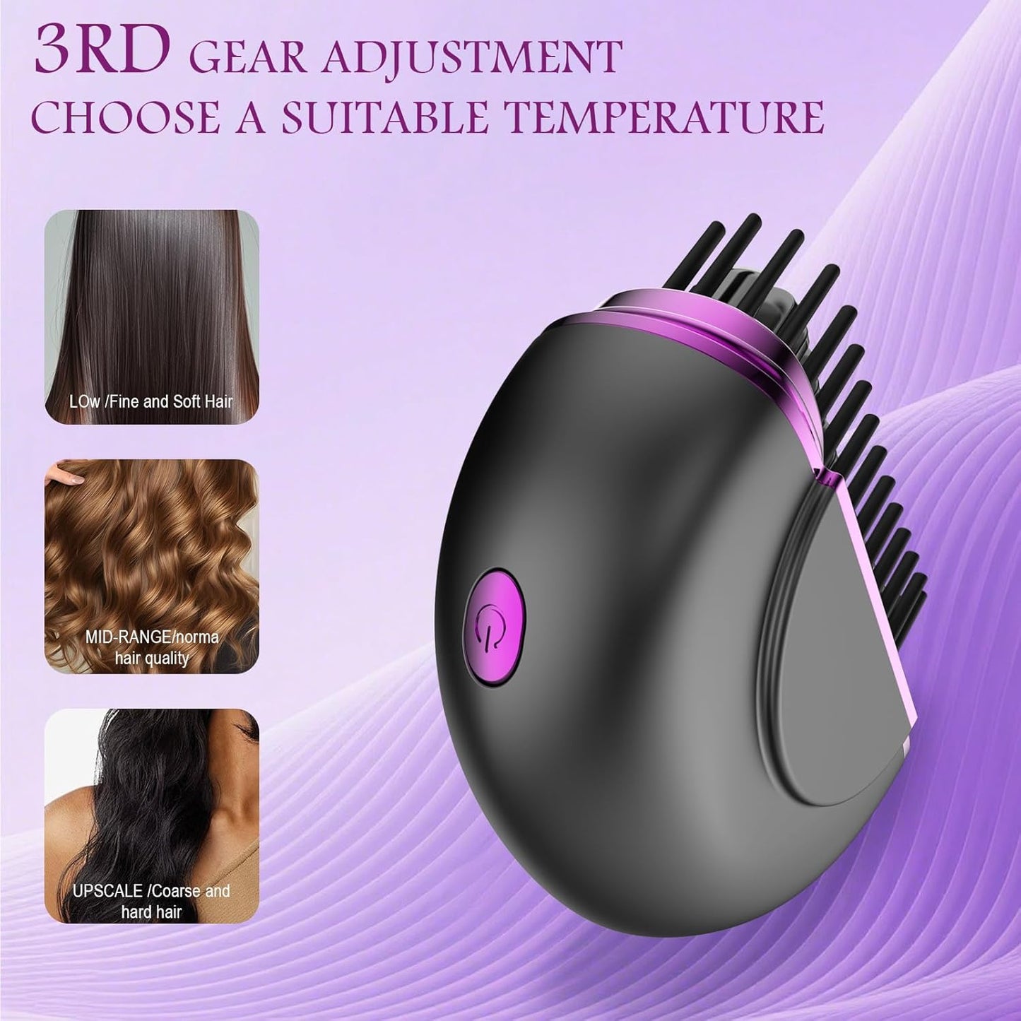 Mini Hair Straightener - Portable Rechargeable Brush with 3-Speed Temperature Control | Fast Heating Anti-Scald Design (Black)