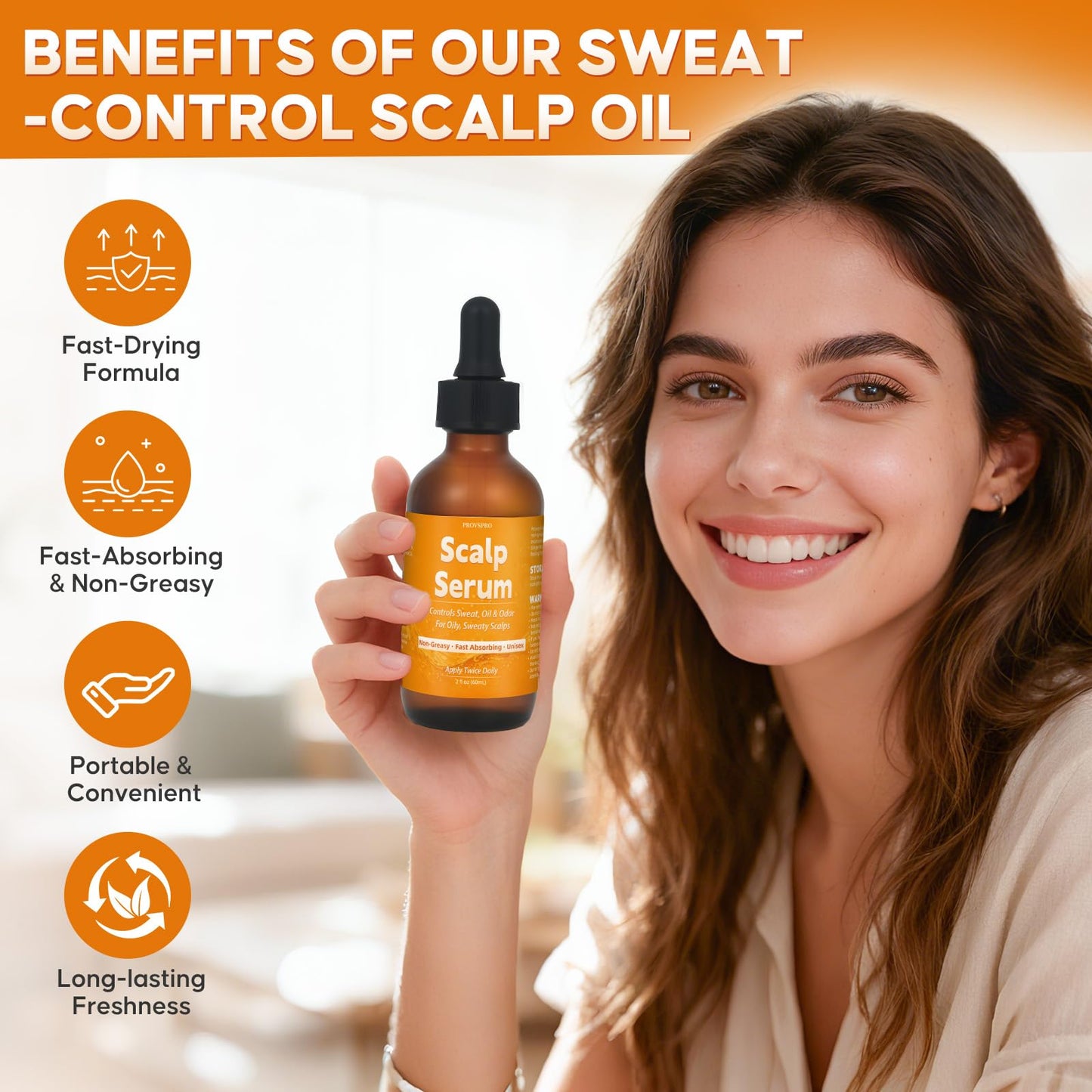 provspro Scalp Sweat Control Serum for Oily & Sweaty Scalp – Helps Reduce Sweat, Oil & Odor – Lightweight, Non-Greasy, Fast Absorbing Formula with Argan Oil & Ginger Root – 2 oz