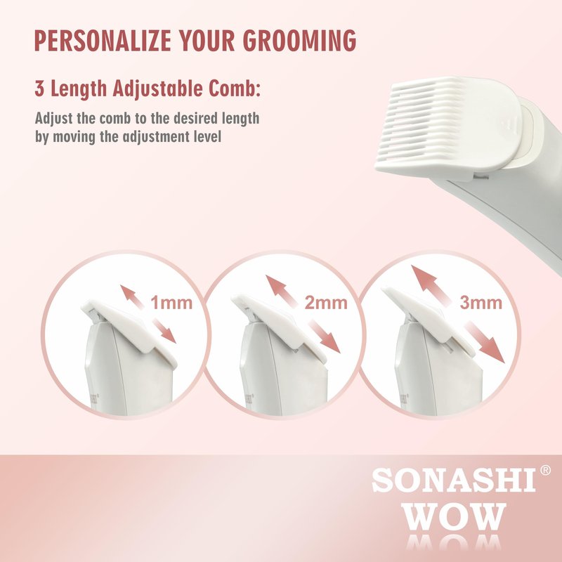 SONASHI WOW Electric Body Hair Trimmer - Groin Trimmer for Men - Bikini Trimmer Women - Wet/Dry Shaver Groomer, Rechargeable, Waterproof, Painless Hair Removal (White)