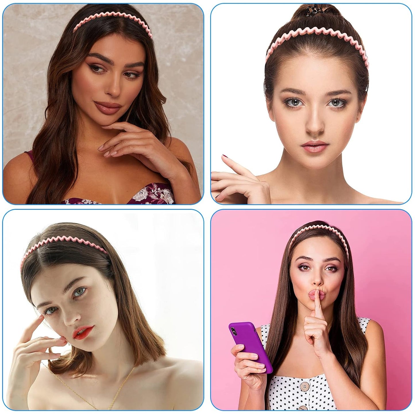 Plastic Wavy Headbands for Women - Non-Slip Thin Hair Bands with Combs | Pack of 6