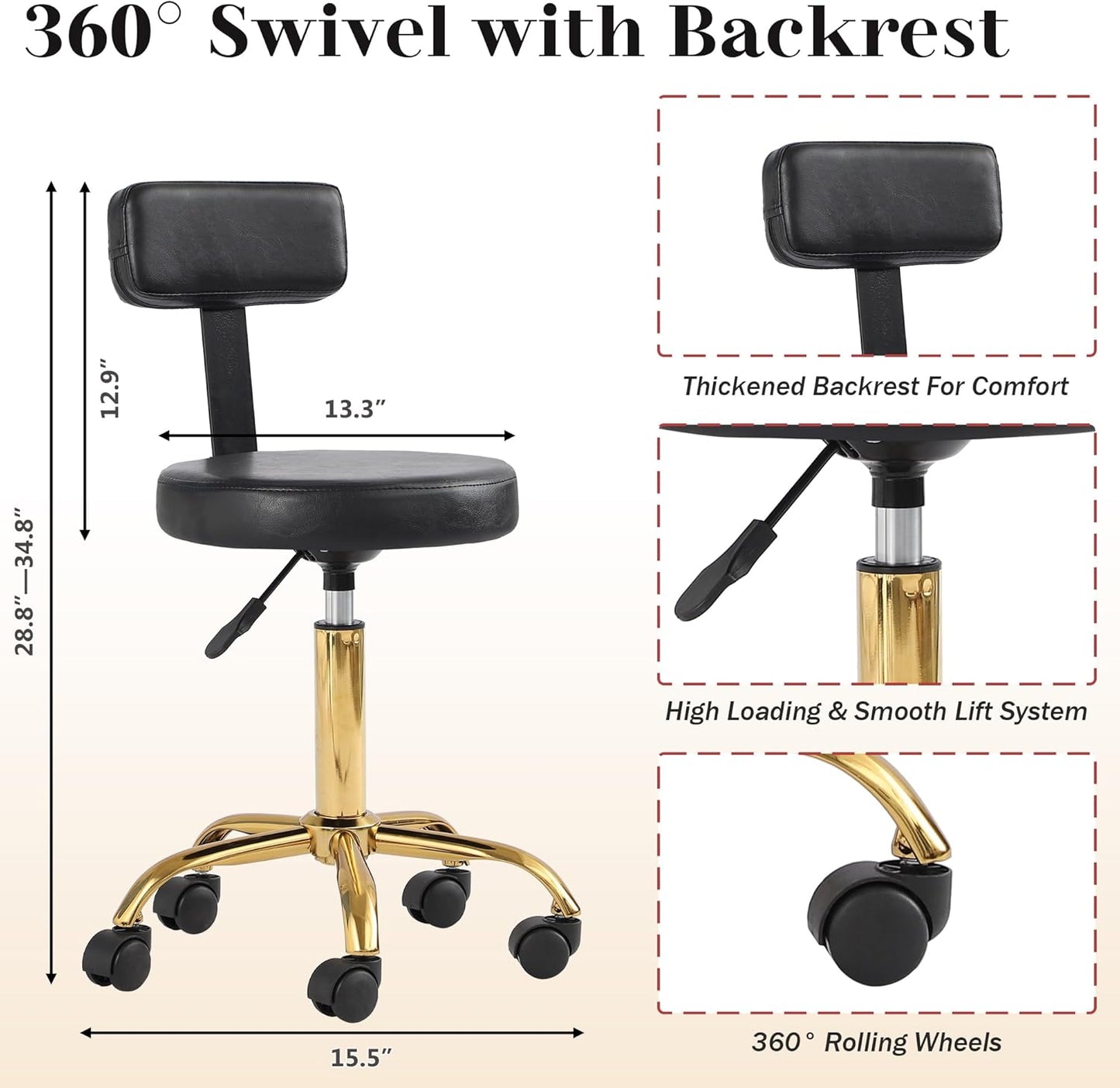 Hydraulic Pedicure Chair - Height Adjustable, 360° Swivel Foot Spa with Massage Bath | Black with Pillow