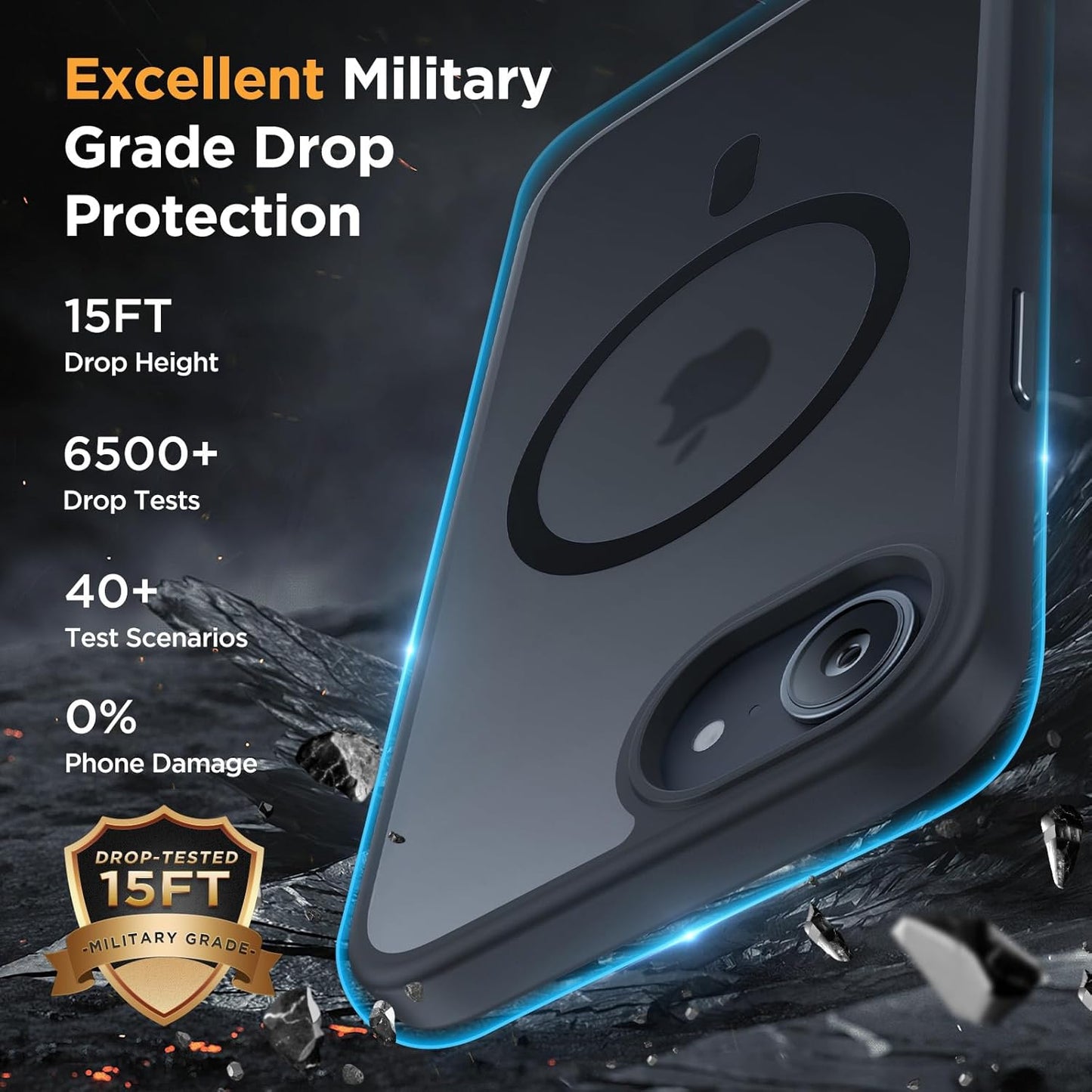 iPhone 16e/17e Case - Military-Grade Shockproof Protection with Velvet Touch | 6.1" Matte Black & 2x9H+ Screen Protectors