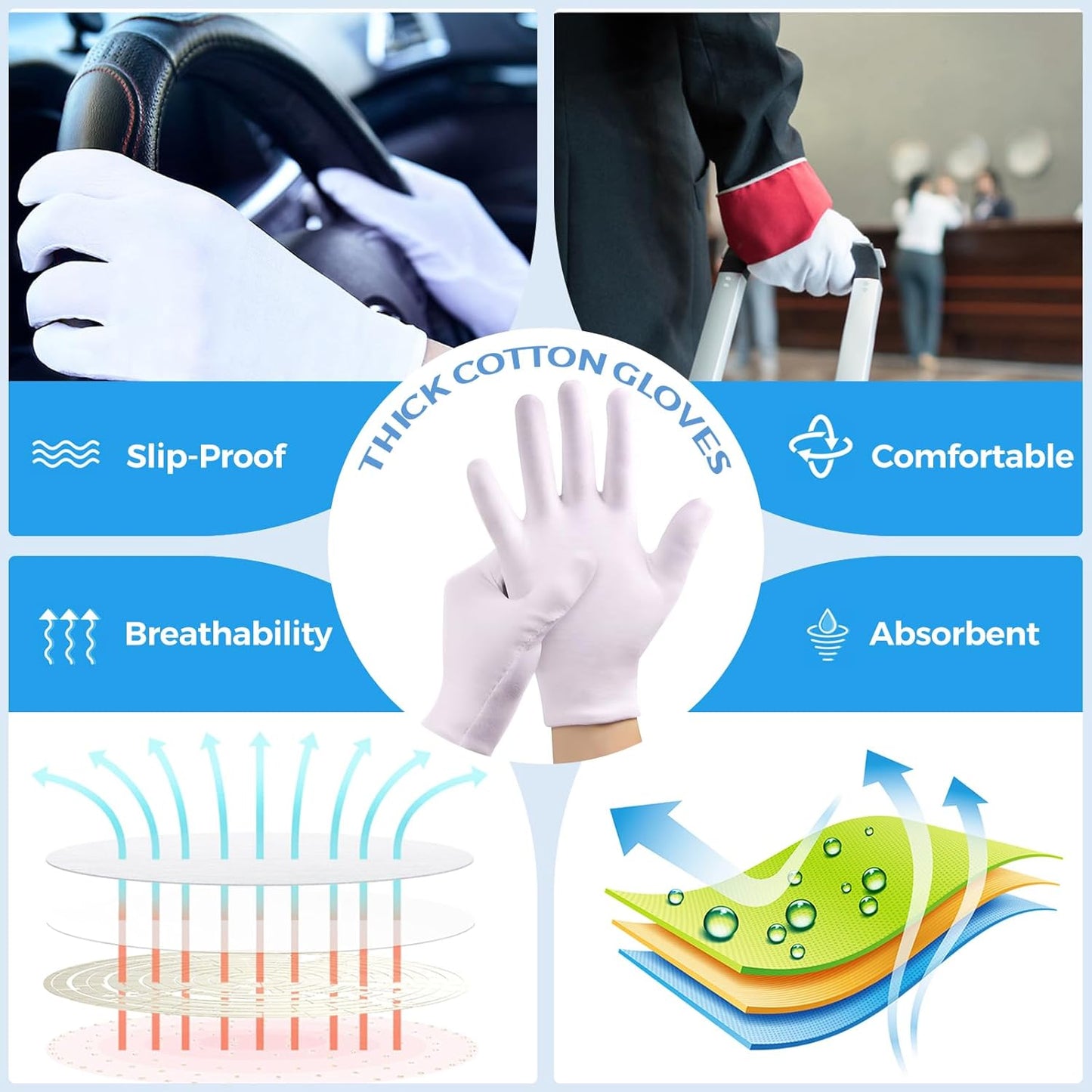 Cotton Moisturizing Gloves for Dry Hands | Soft Eczema Treatment | Stretchable White for Men & Women