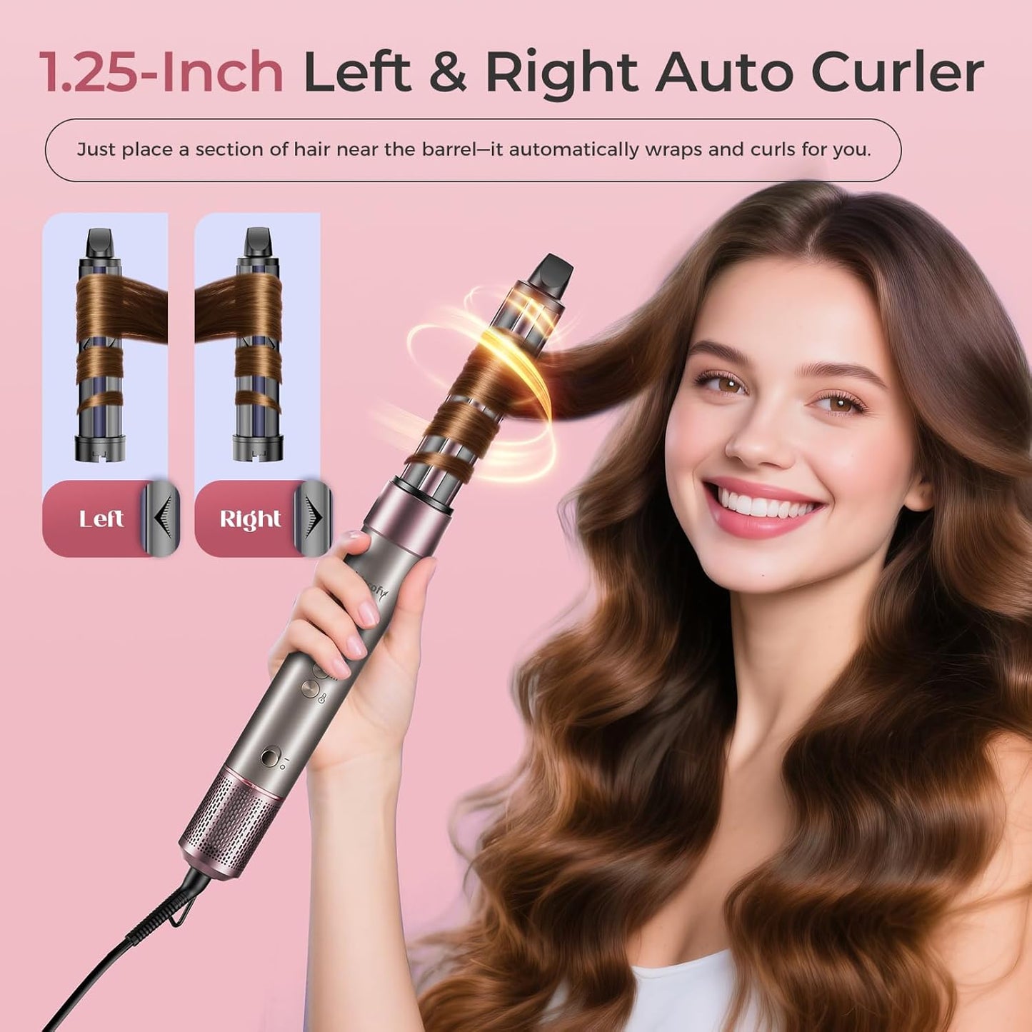 Vincofy 7-in-1 Hair Dryer Brush - Fast Drying, Curling & Volumizing | 1500W Motor, Pink