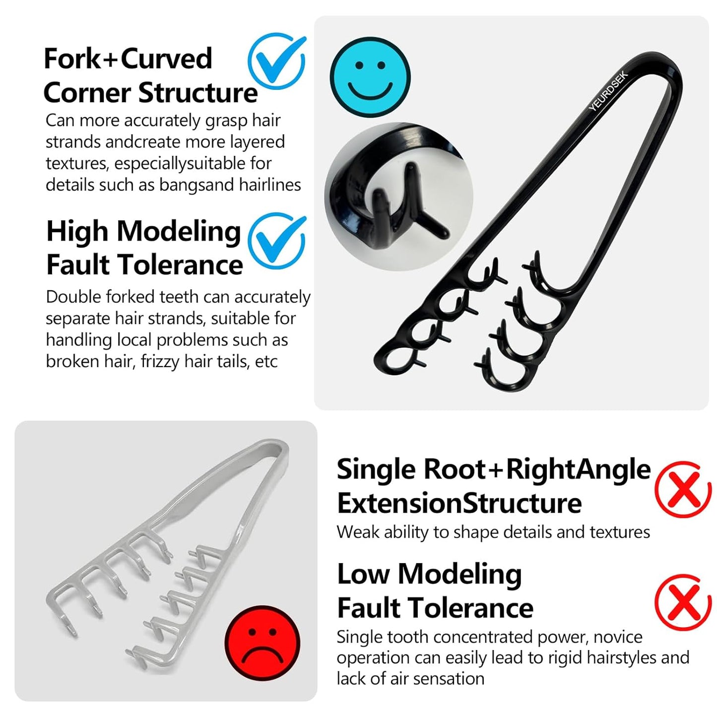 Wide Tooth Comb - Professional Styling Tool for Voluminous Hair | Fluffy Texture & Fringe Parting, Black