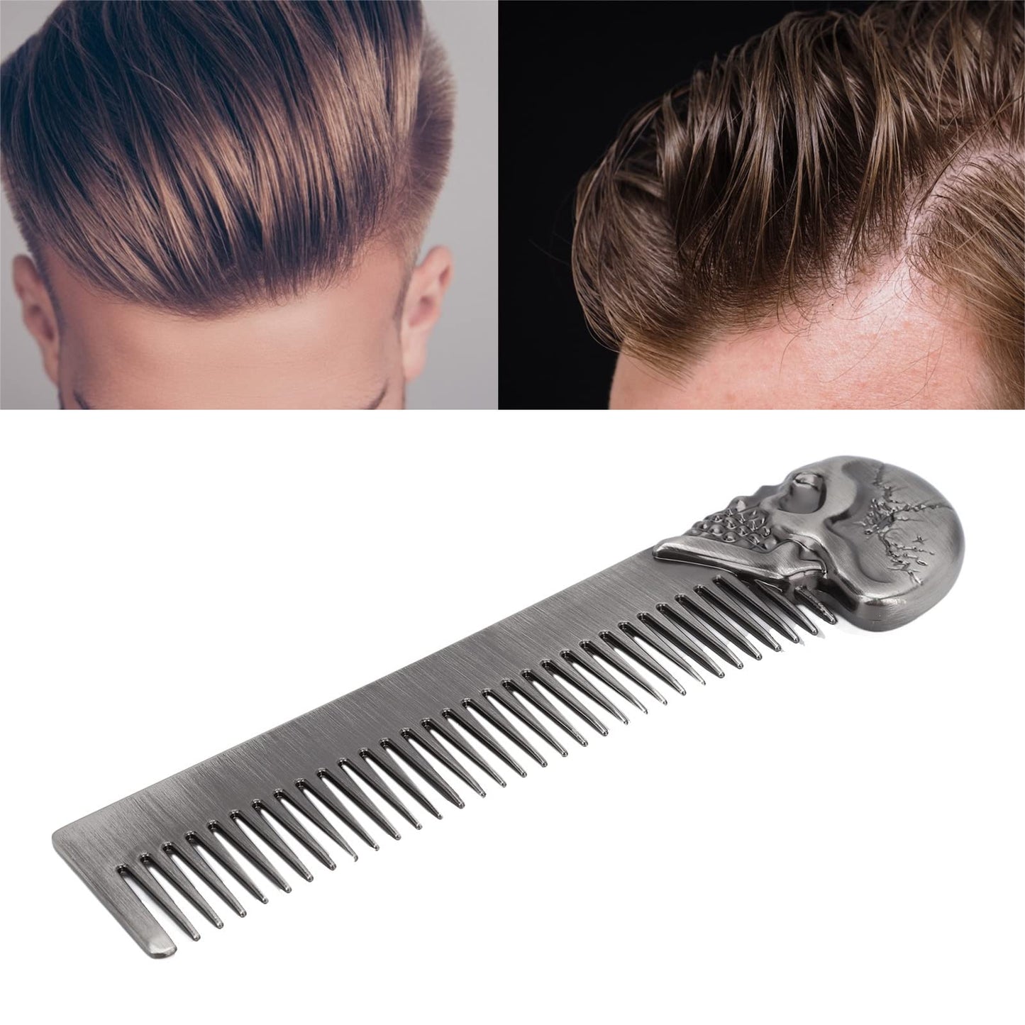 Haosie Pocket Beard Comb, 5.79in Skull Pattern Hair Comb for Men, Smooth Oil Hair Styling Travel Comb for Hair Beard Home Salon
