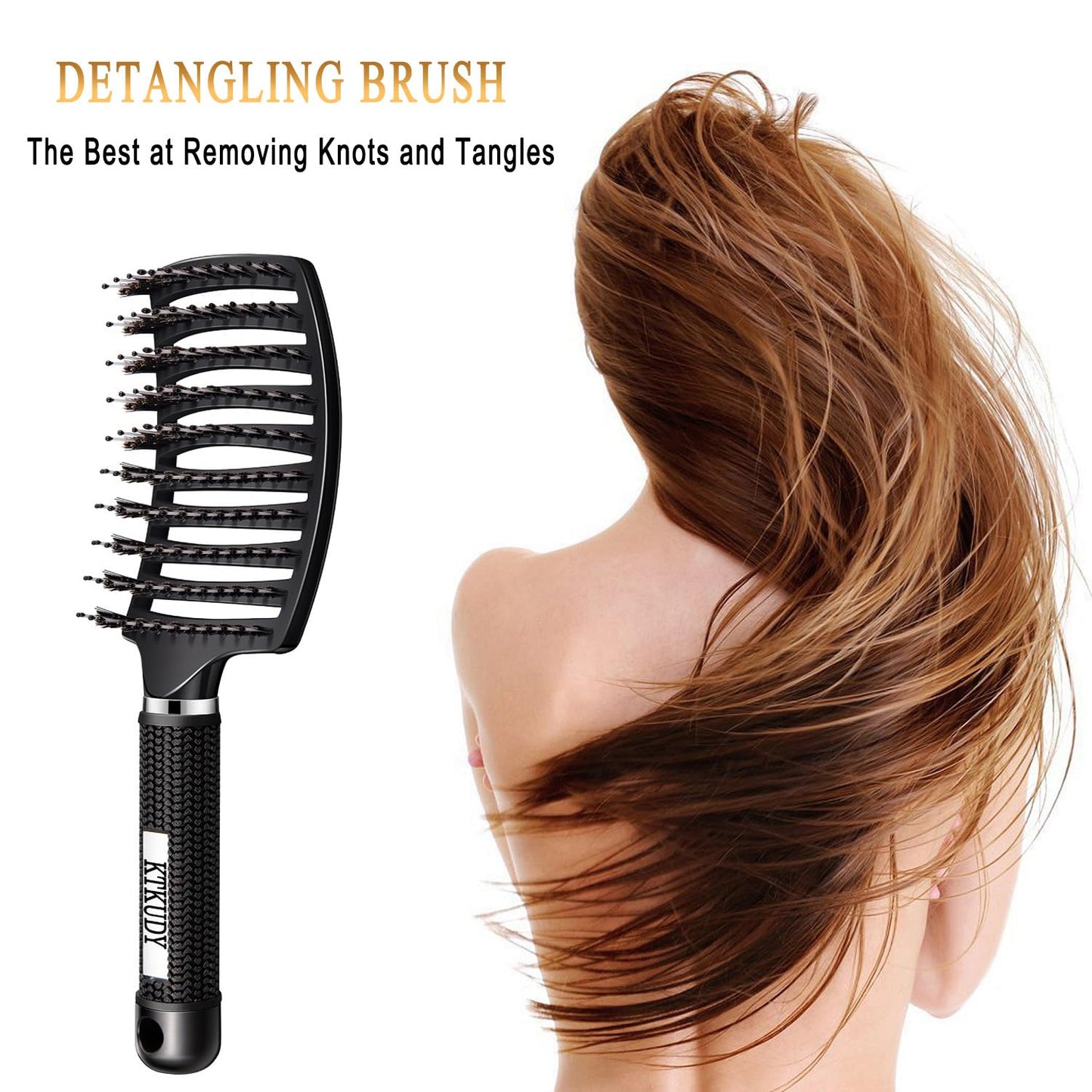 KTKUDY Detangling Brush Boar Bristles Hair Brush Make Hair Shiny & Healthier Curved and Vented Detangler Brush for Women Men Kids Wet and Dry Hair
